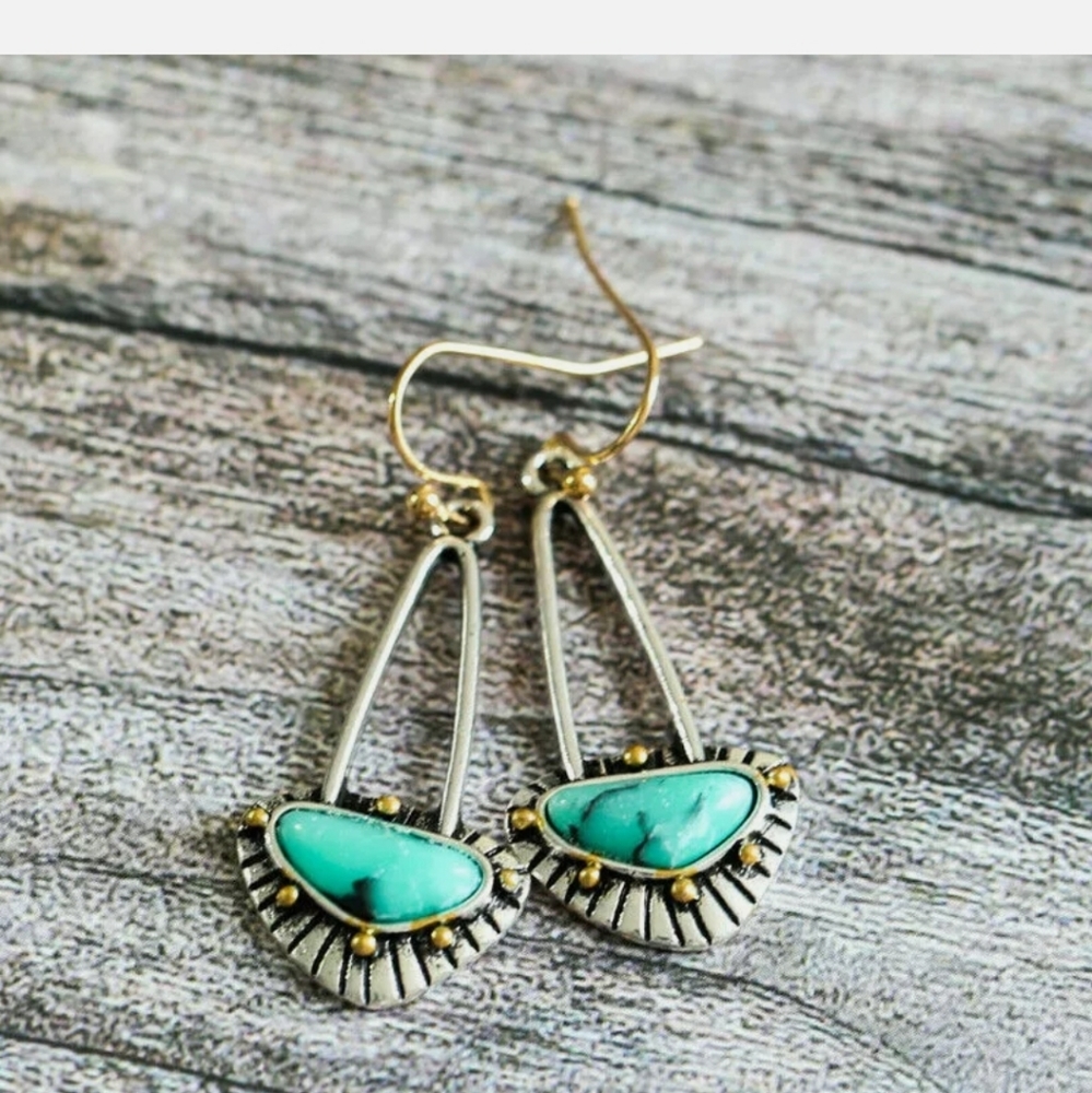 Vintage 925 Silver Dangle Drop Turquoise Earrings - Picture 4 of 5